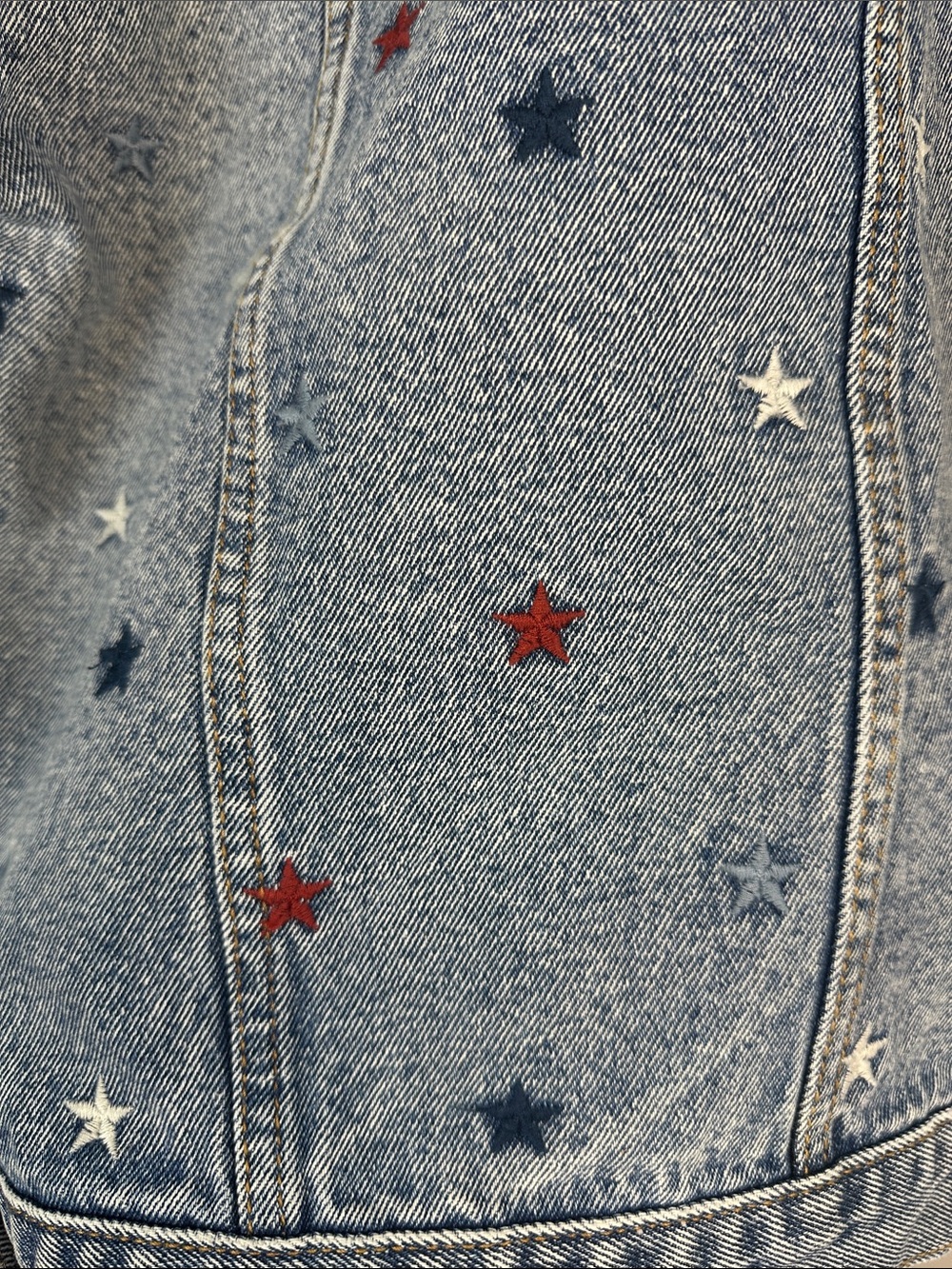 NEW DRIFTWOOD Starry Eyed Denim Blue Jean Jacket Embroidered Stars XL Cotton - Picture 16 of 16